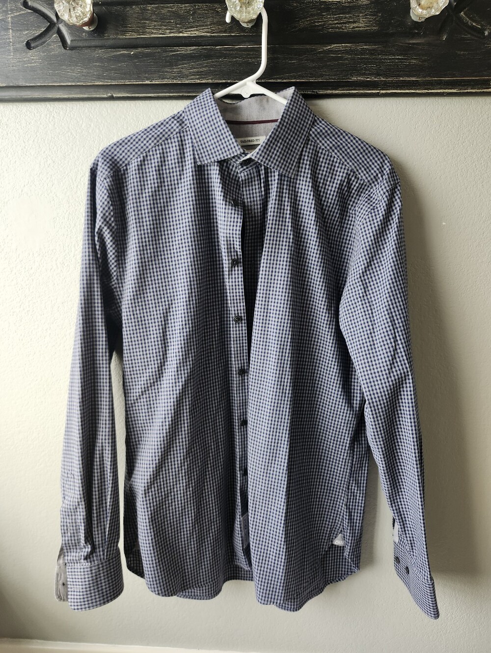 Jos A Bank Men's Blue Check Long-Sleeve Dress Shirt